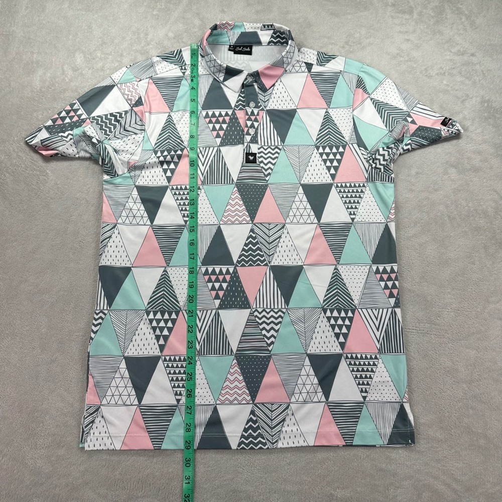 Bad Birdie Polo Shirt Mens Medium Multicolor Geometric Triangle Golf Performance - Picture 10 of 11